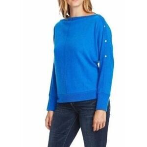 Vince Camuto Snap Trim Dolman Sweater Blue Knit in Metro Blue Small